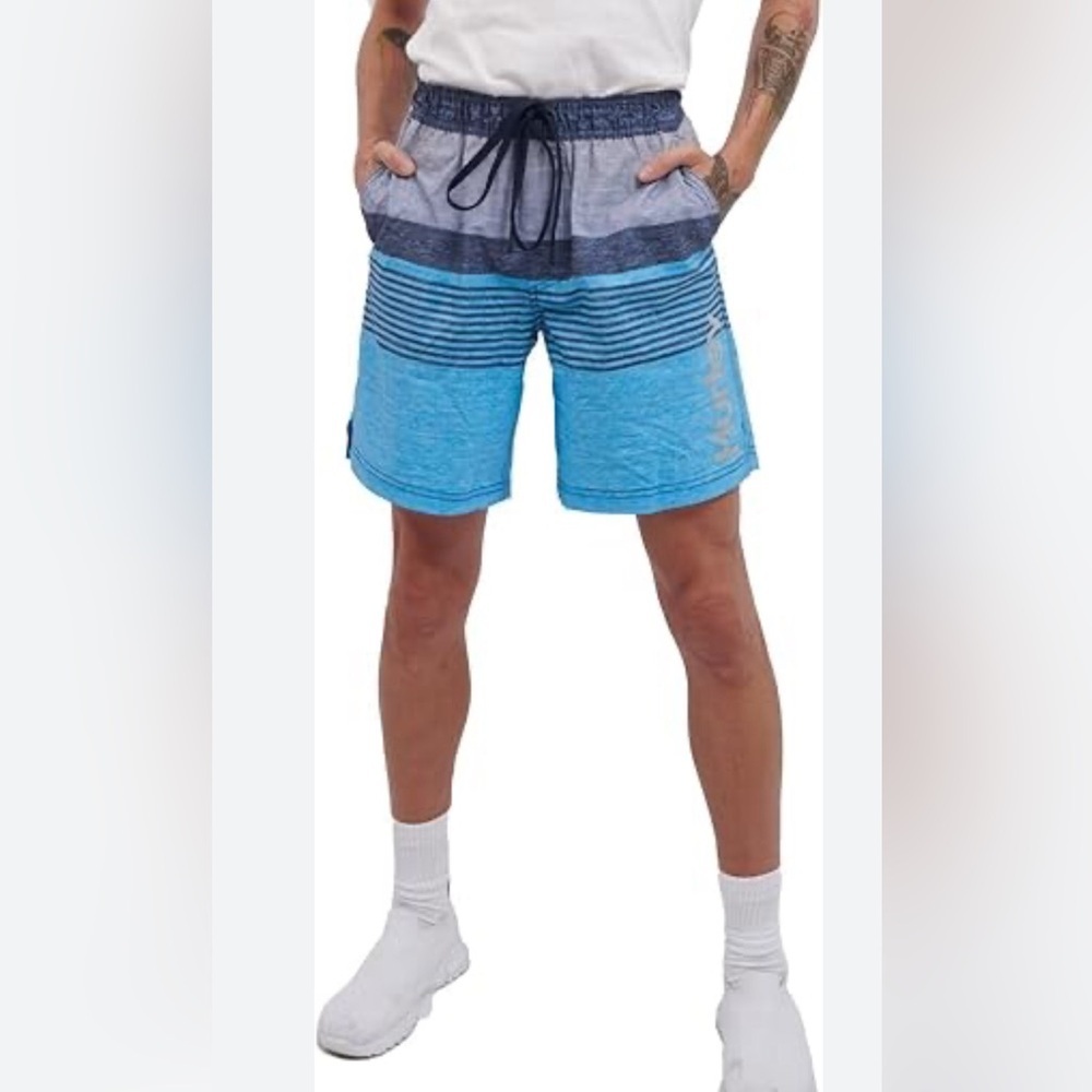 Hurley Ocean Blue Striped Boardshorts Swim mens shorts w/pockets NWT. Sz-M. ‎ K8